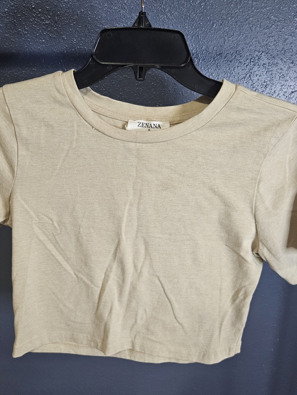 Zenana Outfitters Neutral Cropped Tee in Light Beige